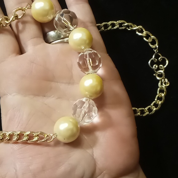 Vintage Chunky beaded flattened curb chain collar necklace 20 inches long - Picture 3 of 7